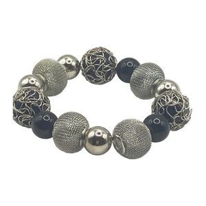 Vintage Mixed Silver and Black Beaded Bracelet